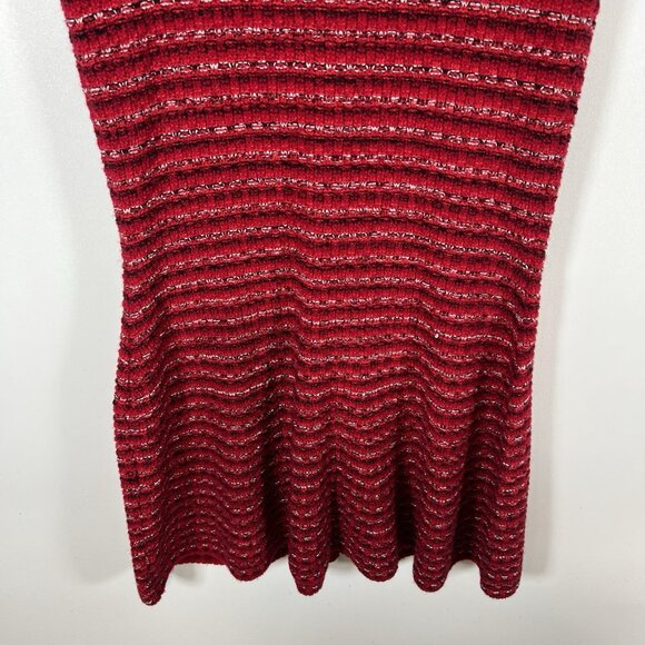 Self Portrait Melange Knit Bow Rhinestone Button Red Tweed Mini Dress Medium 6/8 - Picture 9 of 9